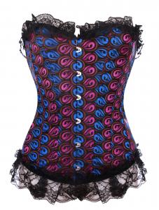 Blue overbust corset with pattern and lace