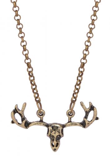 Antique gold necklace with reindeer head pendant, vintage occult boho gothic
