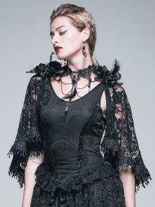 Elegant black top with brocard and lace cape, gothic romantic victorian