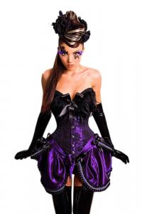 Corset burlesque noir et violet en satin