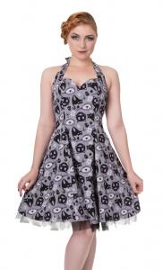 Nine lives halter grey dress, cats, mirrors and superstition, neckline heart, banned