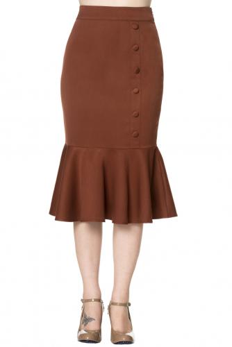 Brown vintage retro pin up style skirt with buttons, banned
