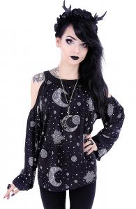 MOON HIPPIE BLOUSE, Crescent oversized shirt, gothic cold shoulders blouse, restyle