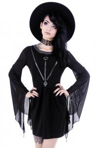 Robe tunique noire COVEN avec lanire et manches larges, gothique witch, restyle