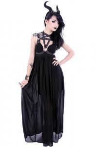 PENTAGRAM DRESS Black long gothic dress, leather straps, o-rings, witchy, harness, restyle
