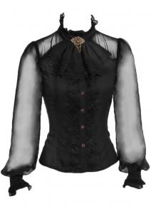 Black transparent sleeves shirt, removable lace jabot, brown lacing Steampunk gothic