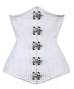 Serre taille corset floral brocart blanc lgant gothique chic, baleines en mtal 264