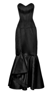Robe corset satin noir lgante gothique chic et longue jupe, robe de soire 269
