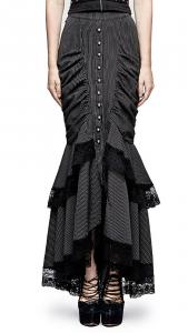 Striped mermaid skirt with lace, buttons and pleats, elegant retro Victorian gothic