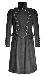Military long dark grey coat with buttons and epaulets, elegant gothic Punk Rave