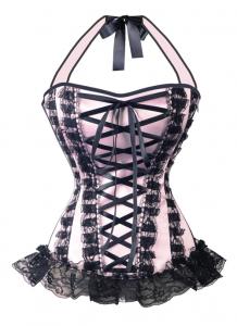 Pink and blacl lace corset with large lace-up burlesque Gothic pin-up