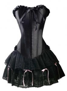 Overbust corset and lace skirt with pink bow