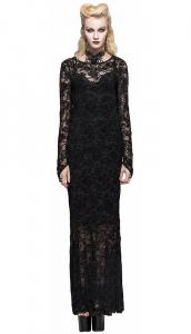 Full transparent black lace long-sleeved dress, bare back, gothic elegant aristocrat sexy