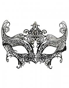 Venetian Sophisticated great black Mask with white rhinestone, fine ironwork, costume ball