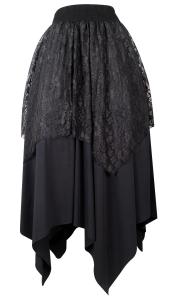 Black long asymmetric skirt with lace layer, gothique