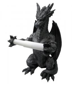 Grand dragon gris noir drouleur de papier toilette en rsine 34cm