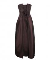 Robe corset satin marron ray steampunk avec sangles, chanes, boutons et jupe plisse 300