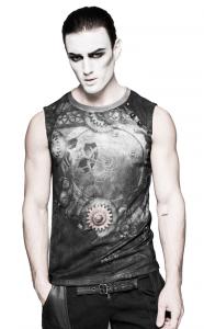 Black sleeveless t-shirt with print and black back, steampunk rock Punk Rave T-466