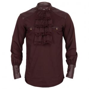 Brown man shirt with faux leather and jabot gothic steampunk