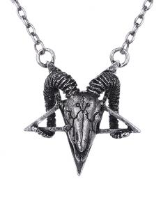 Silver satanic ram skull necklace, gothic occult