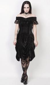 Black velvet dress with bare shoulders  and lace, elegant aristocrat gothic