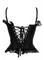 Black overbust corset with straps, lace and pink bows, elegant gothic