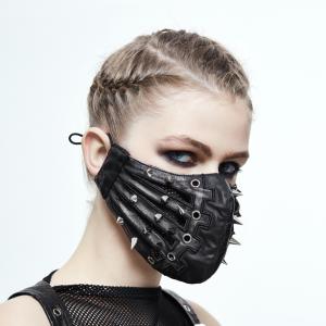 Black faux leather mask with strips and picks, gothic punk cyber, Unisex