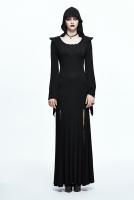 Longue robe noire fendue avec longues vases et capuche, gothique witchy