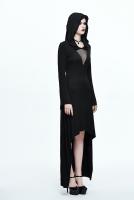 Longue robe noire asymtrique avec capuche et dcollet transparent, gothique witchy