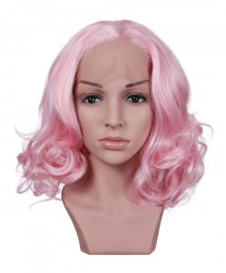 Curly Pink medium lace front wig 35cm, cosplay, cute girly