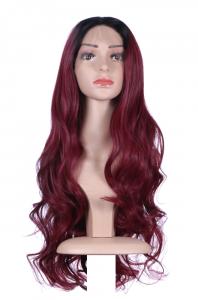 Long wavy red auburn black roots lace front wig 60cm, cosplay fashion