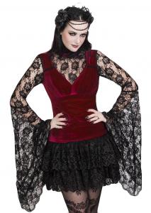 Long Flared black lace Sleeve Gothic Maroon red velvet Top, gothic romantic