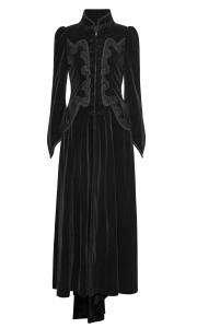 Very long black velvet jacket with embroidery and button, romantic gothic, Punk Rave