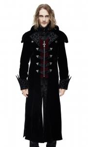Manteau long en velours noir pour homme, col effet cape, lgant aristocrate vampire
