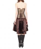 Robe corset steampunk marron et dor avec sangles, chaines et jupe satin plisse 323