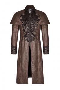 Brown faux leather steampunk man coat with rivets and baroque patterns, Punk Rave Y-802