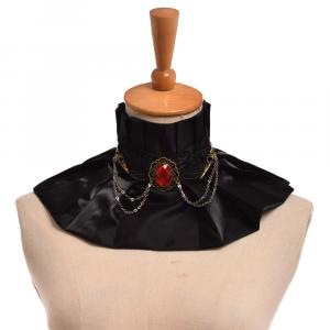 Black satin collar with embroidery, crows' heads and red stone, aristocrat