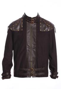 Brown jacket for men with vegan leather straps and shoulder pads, steampunk RQBL