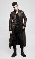 Long manteau classe marron imitation cuir avec sangles steapunk, Punk Rave