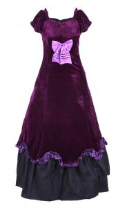 Long purple velvet dress with bow, lacing and frilly, elegant ball drow