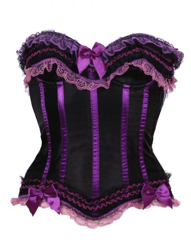 Corset noir et violet  froufrous en dentelle avec noeuds, cabaret sexy lgant