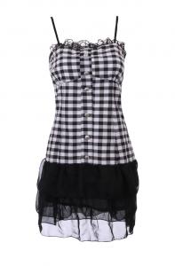 Black and white check dress with lace and buttons, casual gothic