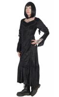 Longue robe gothique mdival en velours noir, bordures brodes et laage