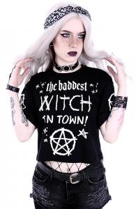 Crop top Loose black tshirt the baddest witch in town gothic nugoth restyle