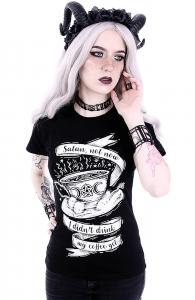 Black t-shirt with white print Satan not now, witch cup, witchy nugoth restyle