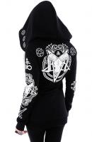 Sweat veste noire  grande capuche avec motifs sataniques, gothique occulte witch restyle