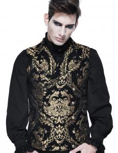 Sleeveless men's jacket, black with gold embroidered baroque pattern, chic aristocrat