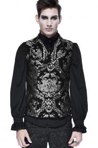 Sleeveless men\'s jacket, black with silver embroidered baroque pattern, chic aristocrat