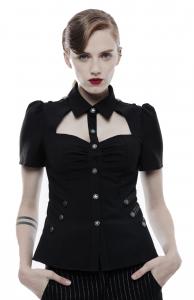 Black shirt with collar and chest opening, military gothic, Punk Rave