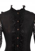 Chemise noire en dentelle avec froufrous et boutons engrenages, gothique steampunk, RQBL